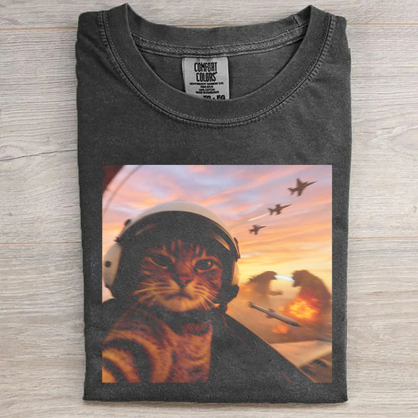 Pilot Cat And Godzilla T-Shirts