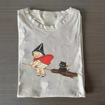 Vintage Witch And Black Cat Halloween T-Shirt