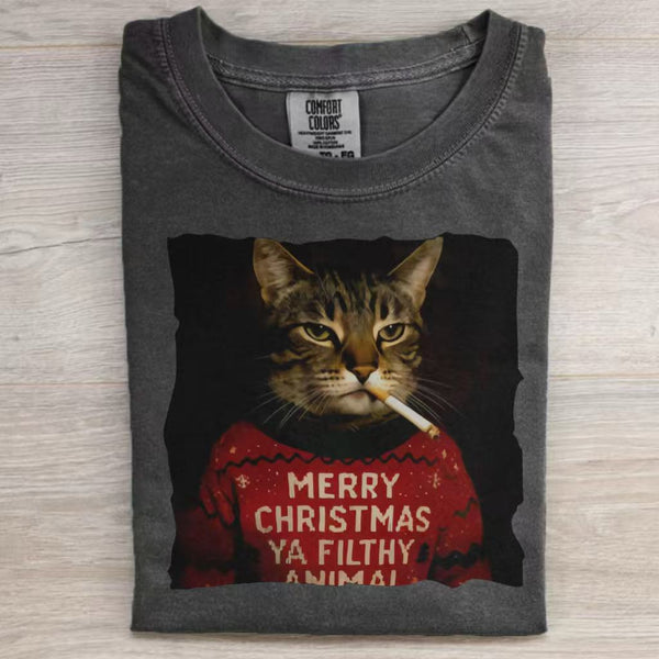 Merry Christmas Ya Filthy Animal Cat Vintage T-Shirt