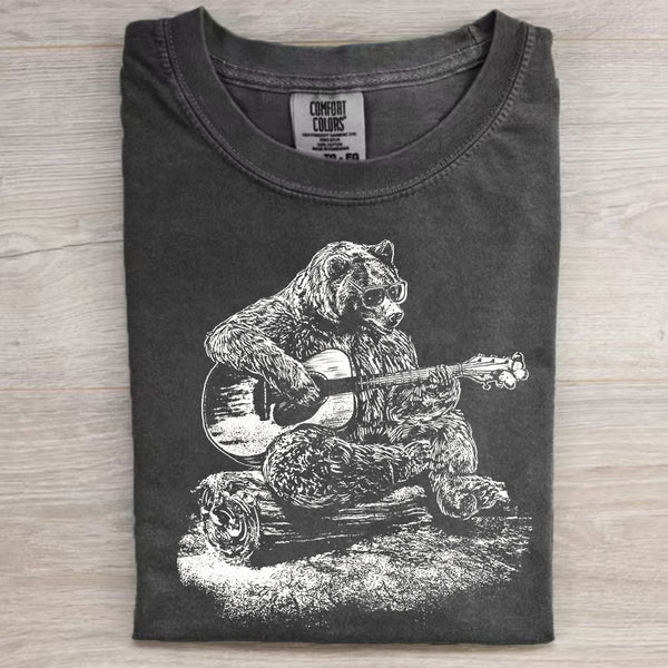 Retro Cute Bear Guitar T-shirt