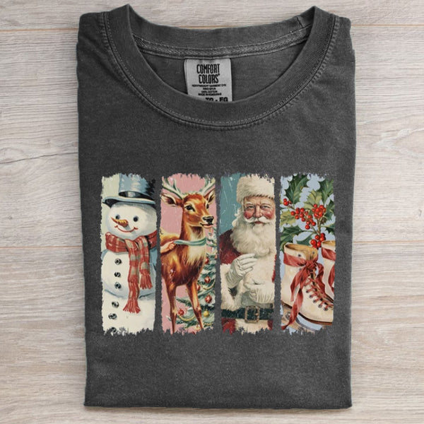 Retro Santa Reindeer Ice Skating T-shirt