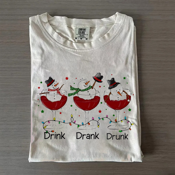 Snowman Drink Drank Drunk Xmas T-shirt