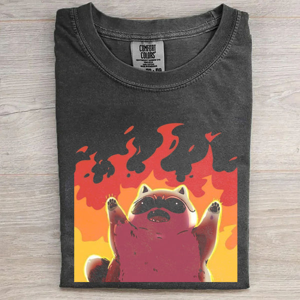 Raccoon on Fire Funny T-shirt