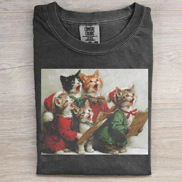 Christmas Caroling Kittens Choir Oil Painting T-shirt