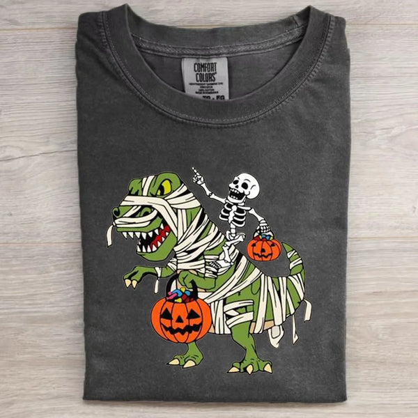 Halloween Skeleton Riding T-Rex Funny T-shirt