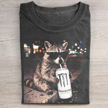 Cool Raccoon Monster Energy Drink Graphic T-shirt