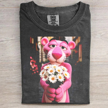 Pink Feline with Daisies Graphic Shirt