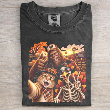 Bigfoot Cat Skeleton Turkey Selfie Shirt