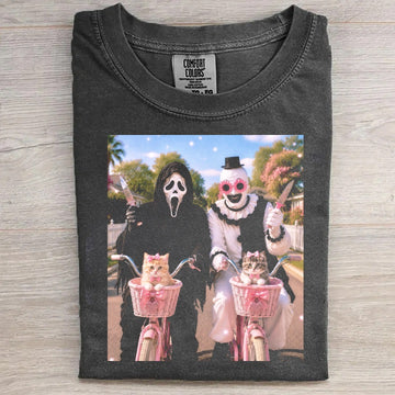 Horror Villains Riding Bicycle With Cats Tee