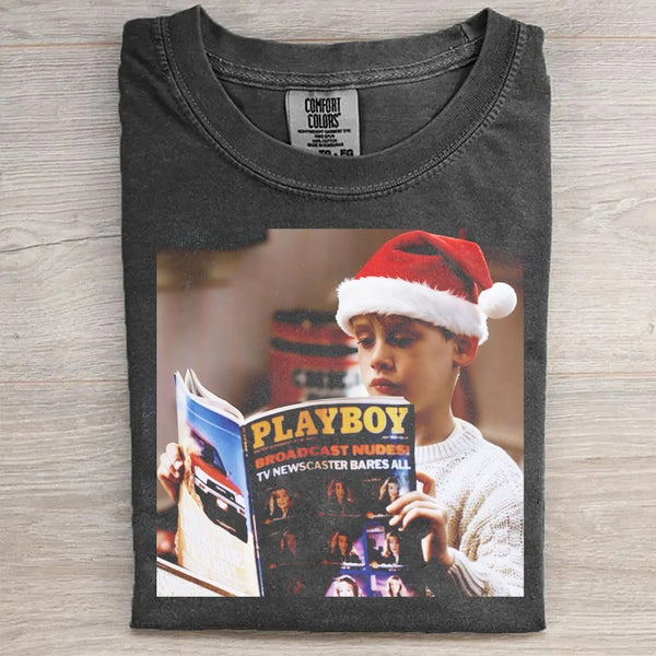KEVIN READS PLAYBOY MAGAZINE ON CHRISTMAS T-SHIRT