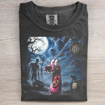 Scared Pink Dog Horror Parody Tee