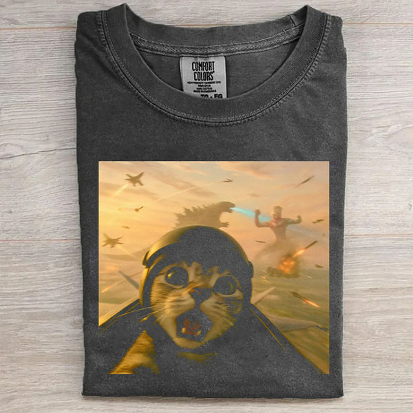 Pilot Cat And Godzilla T-Shirts