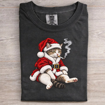 Santa Cat Smoking Christmas T-Shirt